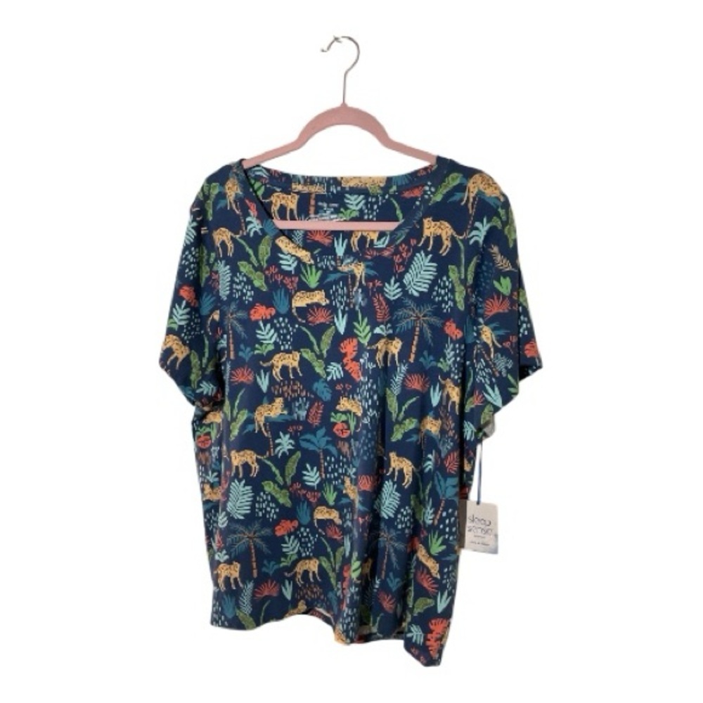 Sleep Sense Cat Print Pajama Top 1X Jungle Animal Sleepwear NWT - Picture 3 of 5